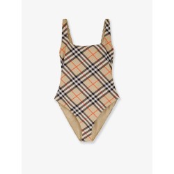 Nylon one-piece swimsuit with check print