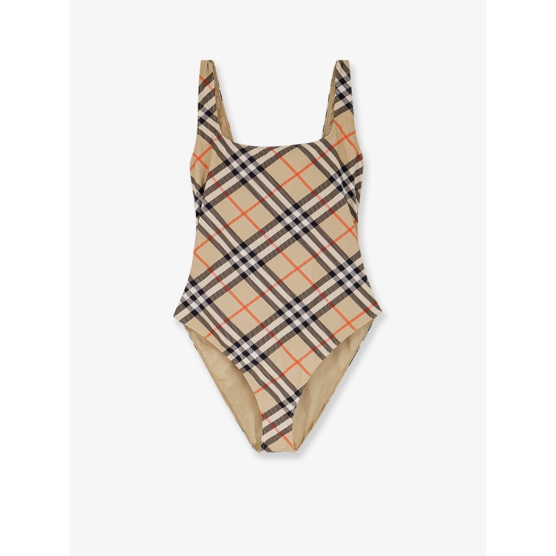 Nylon one-piece swimsuit with check print
