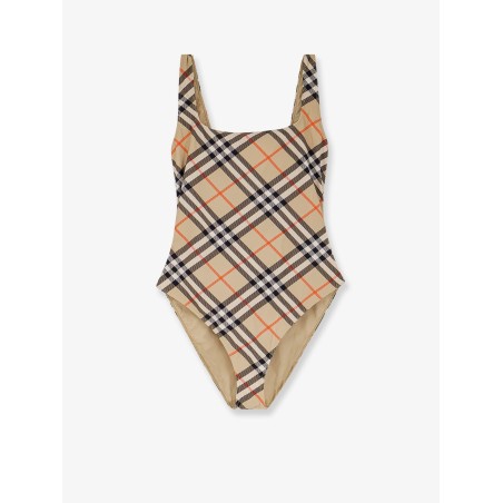 Nylon one-piece swimsuit with check print