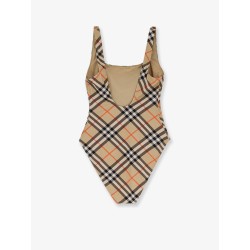 Nylon one-piece swimsuit with check print