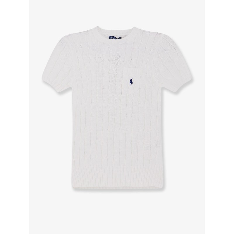 Cotton sweater with contrasting embroidered logo