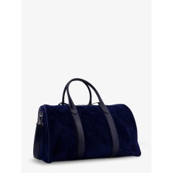 Suede travel bag with engraved logo on the front