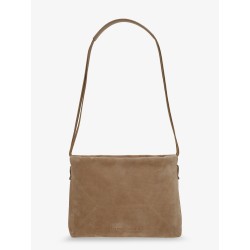 Suede shoulder bag with logo on the front