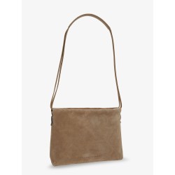 Suede shoulder bag with logo on the front