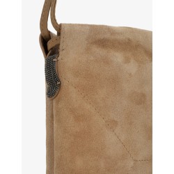 Suede shoulder bag with logo on the front
