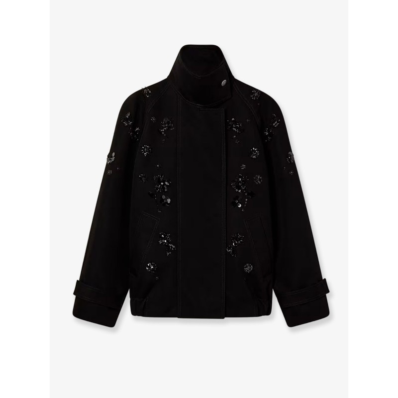 Black denim jacket with floral details in sequins and crystals