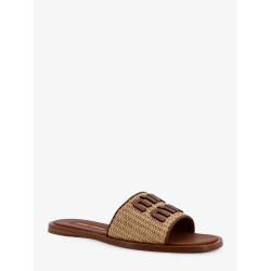 Raffia and leather sandals with logo lettering