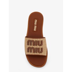 Raffia and leather sandals with logo lettering