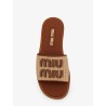 Raffia and leather sandals with logo lettering