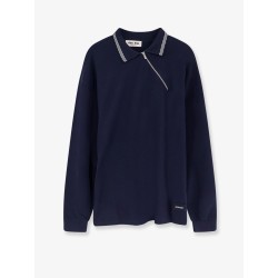 Cotton polo shirt with asymmetric metal zip detail