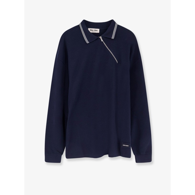 Cotton polo shirt with asymmetric metal zip detail