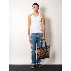 Nylon shoulder bag with animalier print