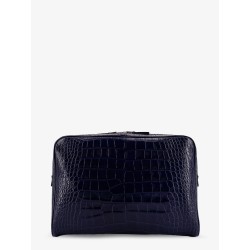 Croco print leather laptop pouch
