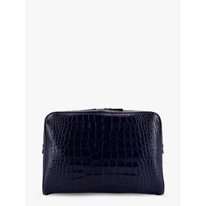 Croco print leather laptop pouch