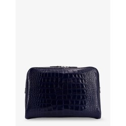 Croco print leather laptop pouch