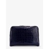 Croco print leather laptop pouch