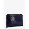 Croco print leather laptop pouch