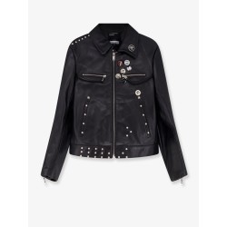 Sid biker leather jacket with metal details on the front