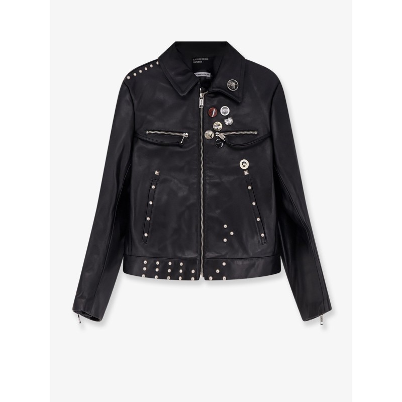 Sid biker leather jacket with metal details on the front