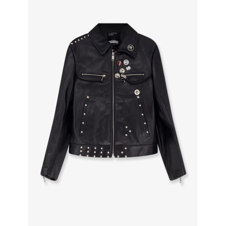 Sid biker leather jacket with metal details on the front