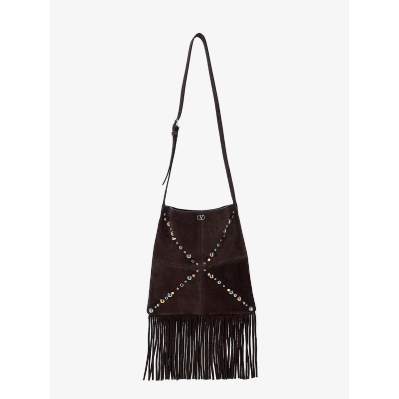 Suede shoulder bag with fringes and metal details
