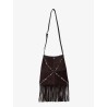 Suede shoulder bag with fringes and metal details