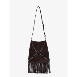 Suede shoulder bag with fringes and metal details