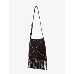 Suede shoulder bag with fringes and metal details
