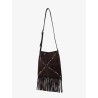 Suede shoulder bag with fringes and metal details