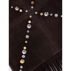 Suede shoulder bag with fringes and metal details
