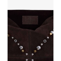 Suede shoulder bag with fringes and metal details