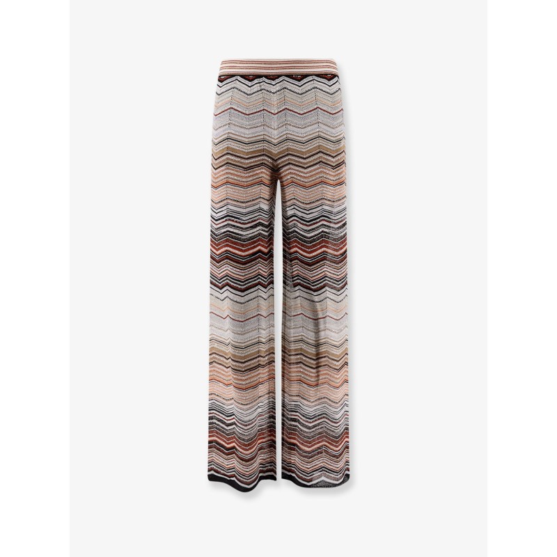 Viscose trousers with laminated chevron pattern