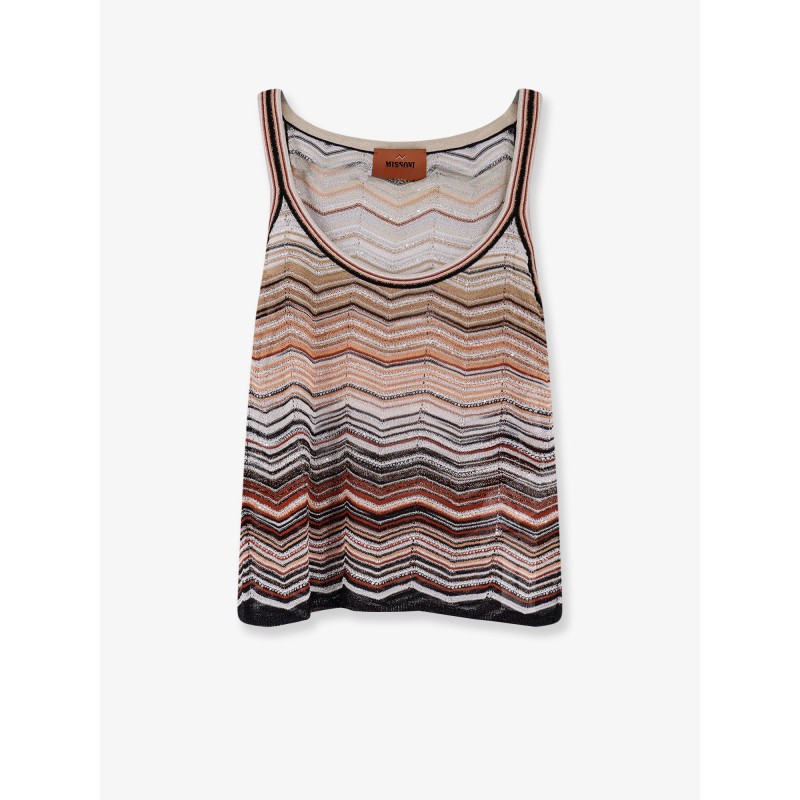 Viscose tank top with laminated chevron pattern