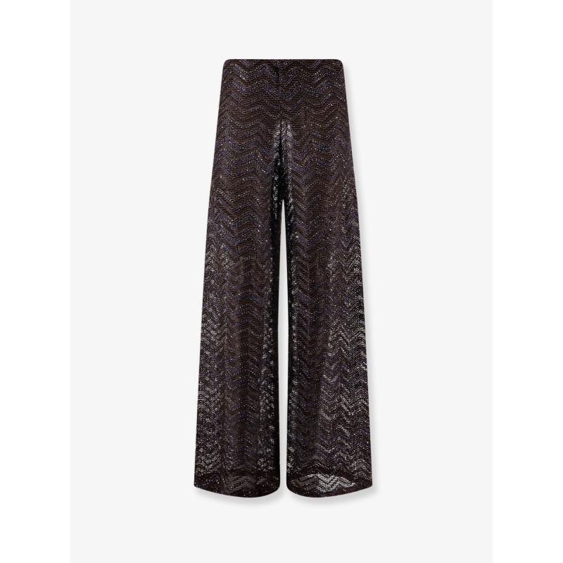 Viscose blend trousers with chevron pattern