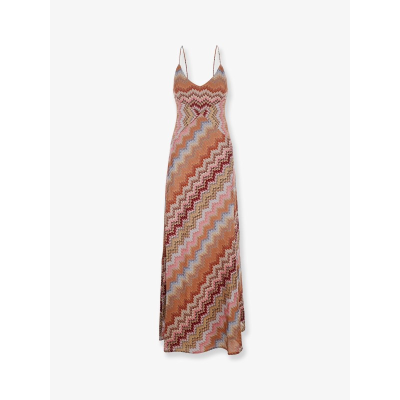 Long viscose dress with chevron pattern