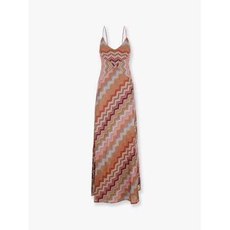 Long viscose dress with chevron pattern