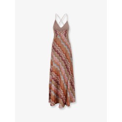 Long viscose dress with chevron pattern