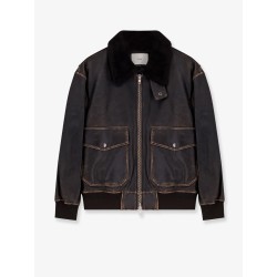 Leather jacket with shearling collar