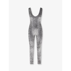 Stretch chenille jumpsuit with all-over crystals