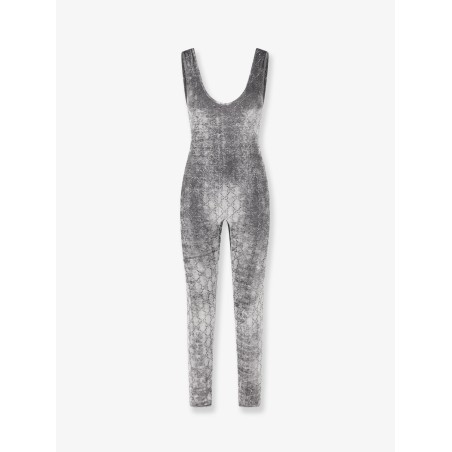 Stretch chenille jumpsuit with all-over crystals