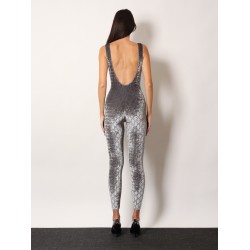 Stretch chenille jumpsuit with all-over crystals