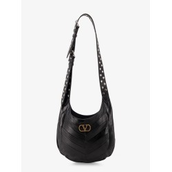 Leather Hobo crossbody bag with metal VLogo Signature