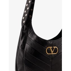 Leather Hobo crossbody bag with metal VLogo Signature