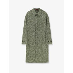 Double-breasted poplin coat with bouclé print