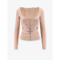 Stretch fabric top with metal details