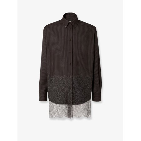 Pinstriped wool shirt with lace insert