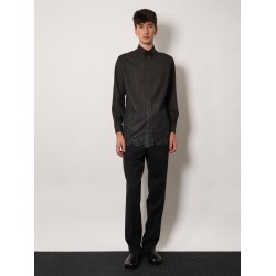 Pinstriped wool shirt with lace insert
