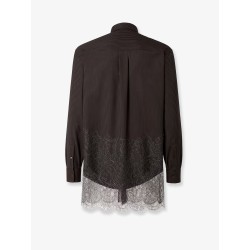 Pinstriped wool shirt with lace insert