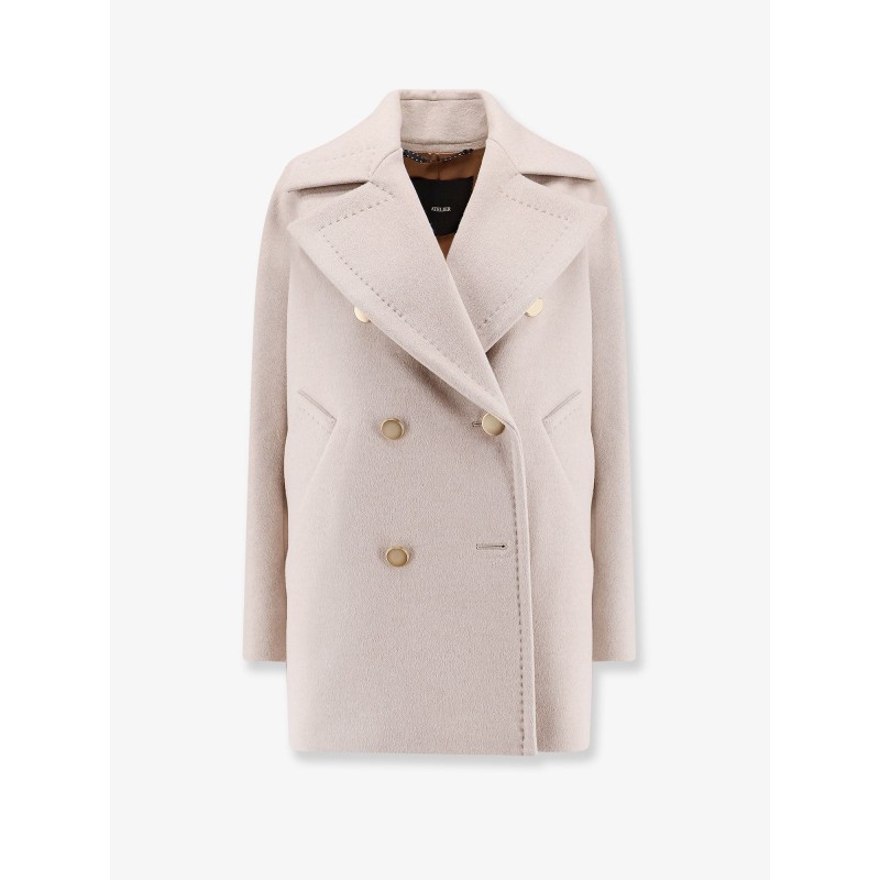 Berta cashmere peacoat with gold metal buttons