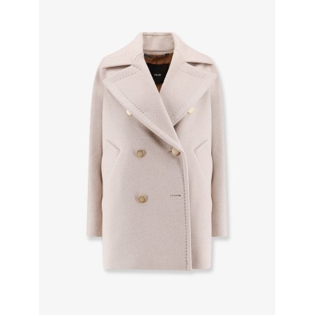 Berta cashmere peacoat with gold metal buttons